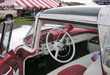1955 Ford Skyliner Crown Victoria interior showing plexiglass roof